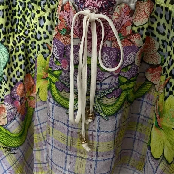 Just Cavalli 1990s Green Pink Multicolored floral Silk Tunic Kaftan Top dress - Picture 6 of 16